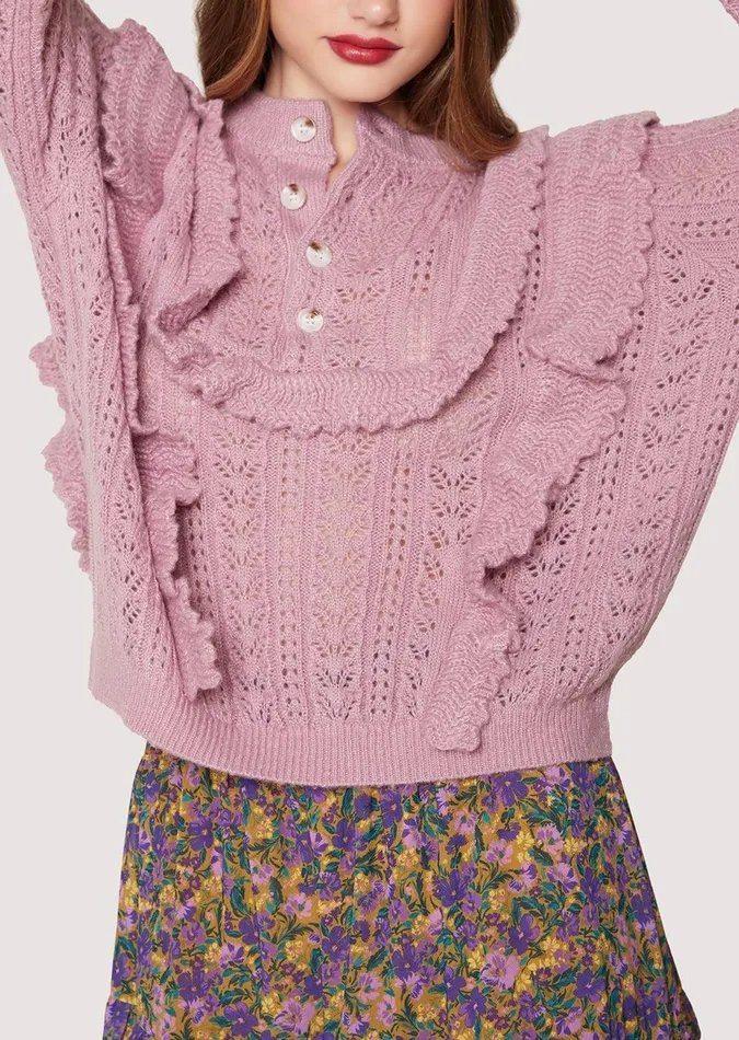 Maddy Ruffle Polo Top Dustymauve Women Lost Wander Sweaters