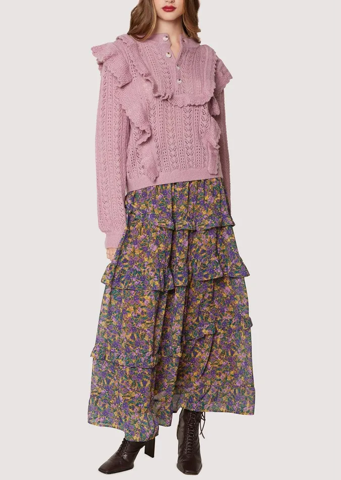 Maddy Ruffle Polo Top Dustymauve Women Lost Wander Sweaters