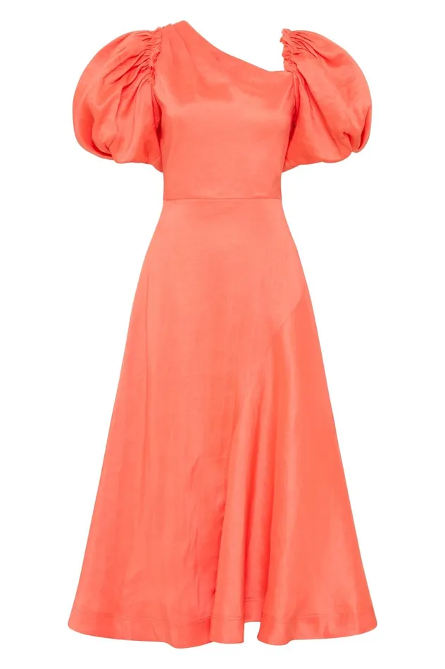 Maia Off Shoulder Midi Dress Coral Women Aje Bridesmaid Dresses