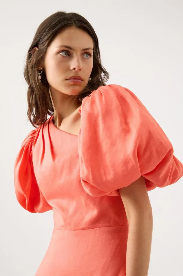 Maia Off Shoulder Midi Dress Coral Women Aje Bridesmaid Dresses