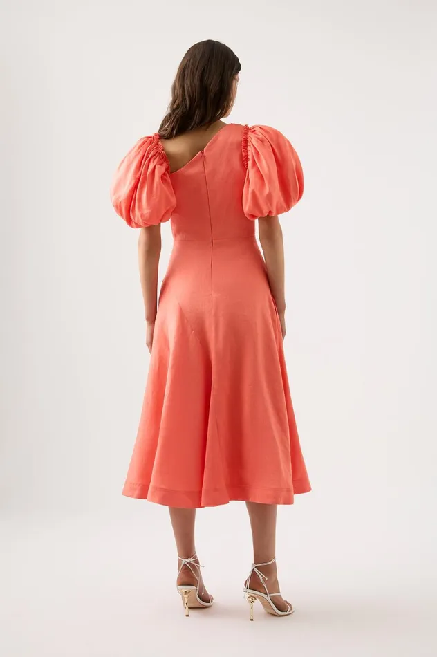 Maia Off Shoulder Midi Dress Coral Women Aje Bridesmaid Dresses