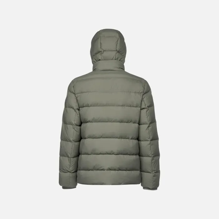 Man Geox Down Jackets ELVER MAN Light Olive Green Short Down Jacket Light Olive Green