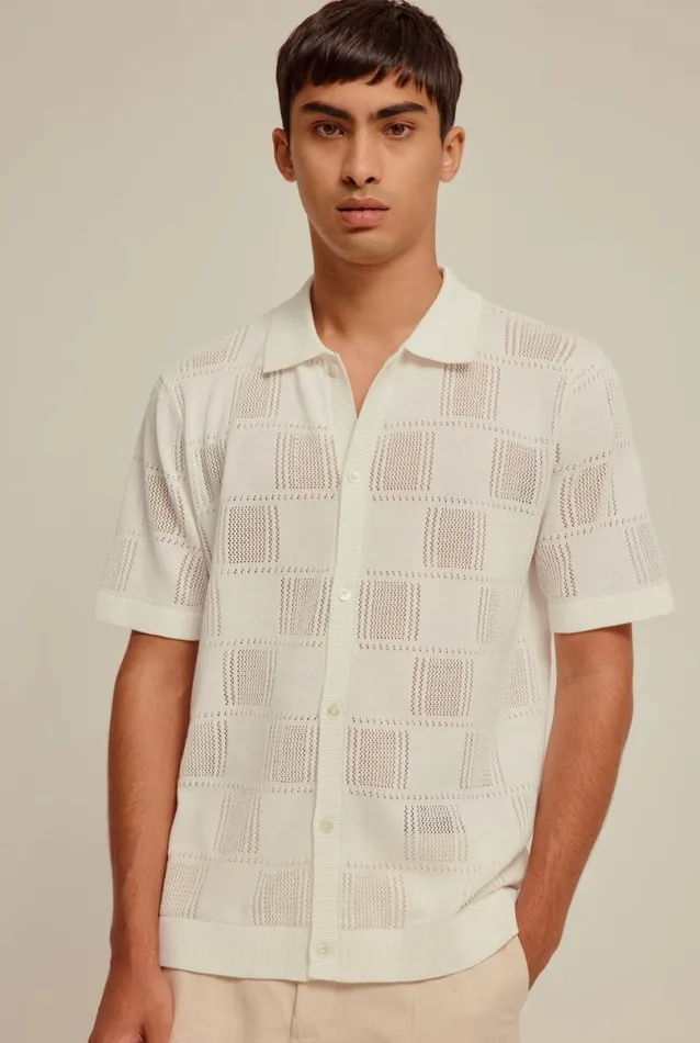 Man Venroy Knitwear Short Sleeve Check Knitted Shirt