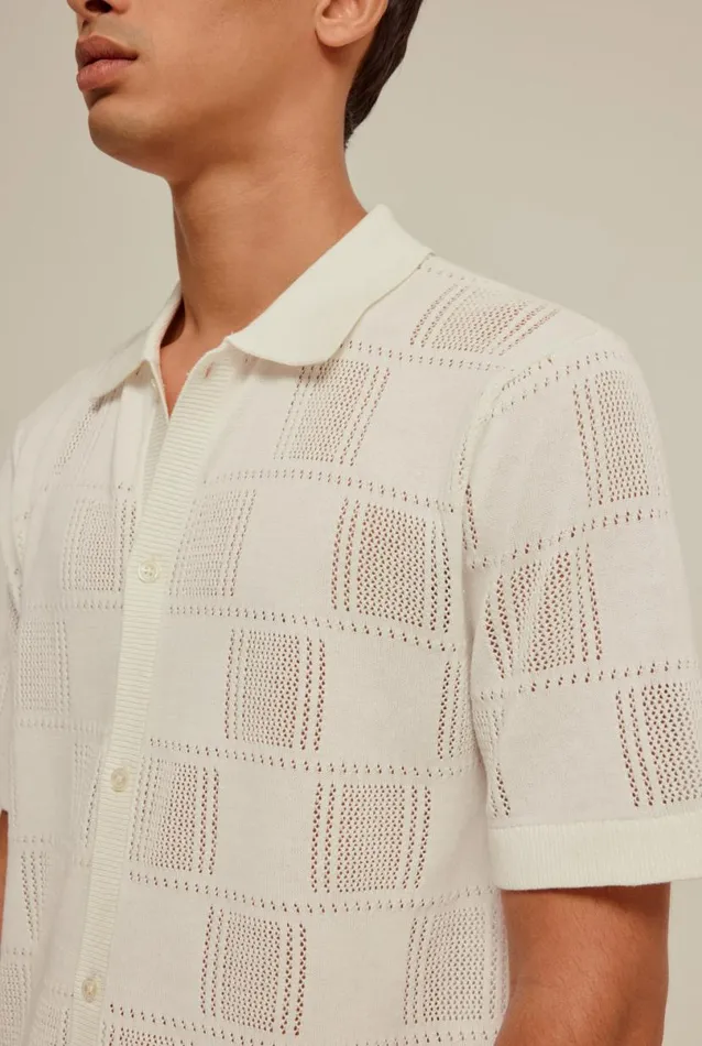 Man Venroy Knitwear Short Sleeve Check Knitted Shirt