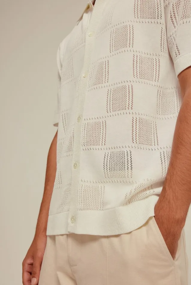 Man Venroy Knitwear Short Sleeve Check Knitted Shirt
