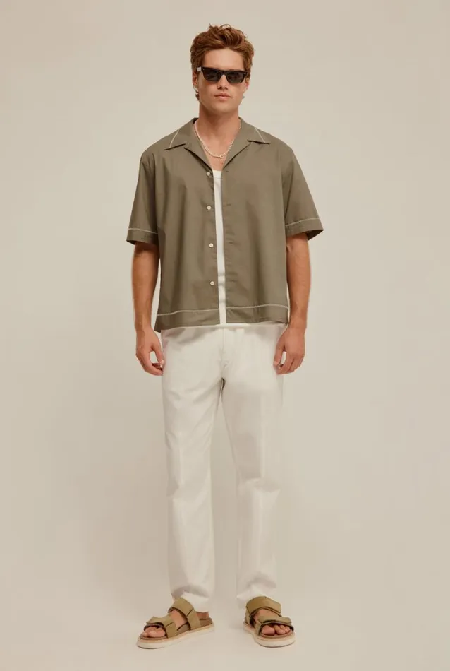 Man Venroy Shirts Embroidered Boxy Cotton Camp Collar Shirt