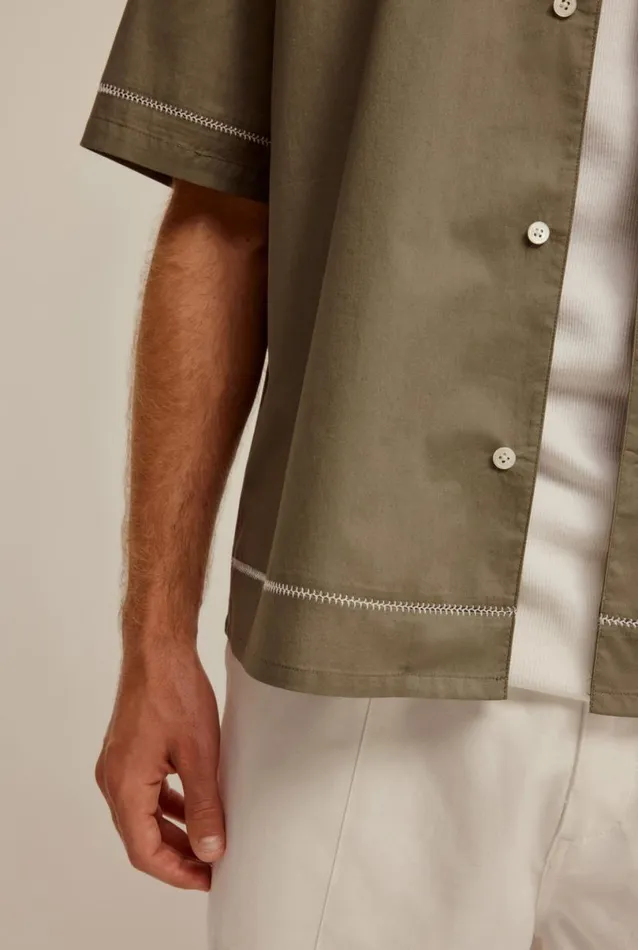 Man Venroy Shirts Embroidered Boxy Cotton Camp Collar Shirt