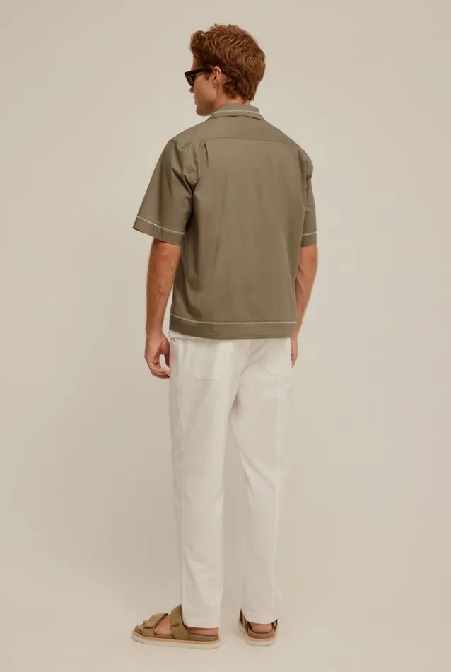 Man Venroy Shirts Embroidered Boxy Cotton Camp Collar Shirt