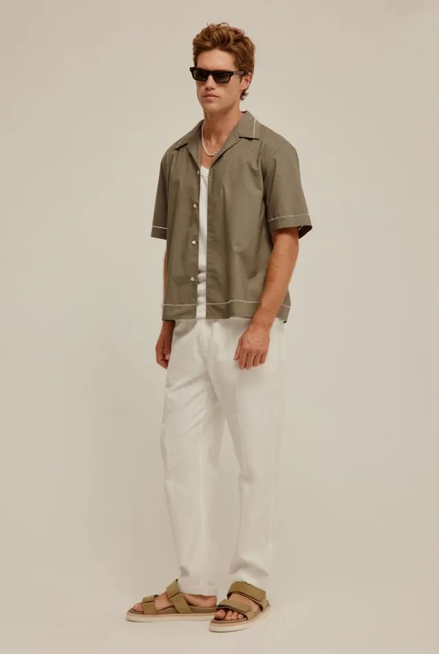 Man Venroy Shirts Embroidered Boxy Cotton Camp Collar Shirt