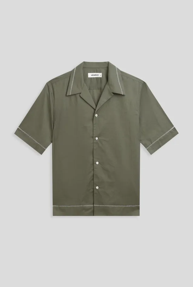 Man Venroy Shirts Embroidered Boxy Cotton Camp Collar Shirt
