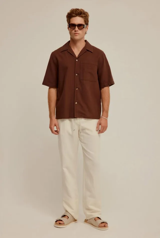 Man Venroy Shirts Embroidered Boxy Cotton Shirt