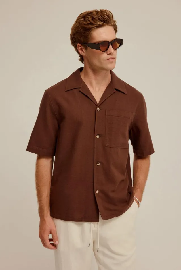 Man Venroy Shirts Embroidered Boxy Cotton Shirt