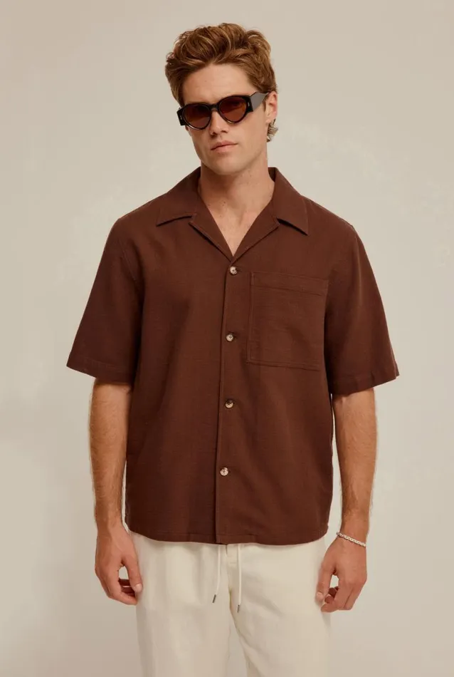 Man Venroy Shirts Embroidered Boxy Cotton Shirt