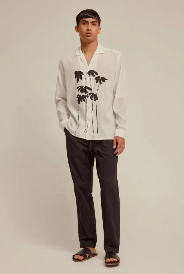 Man Venroy Shirts Long Sleeve Printed Seersucker Camp Collar Shirt