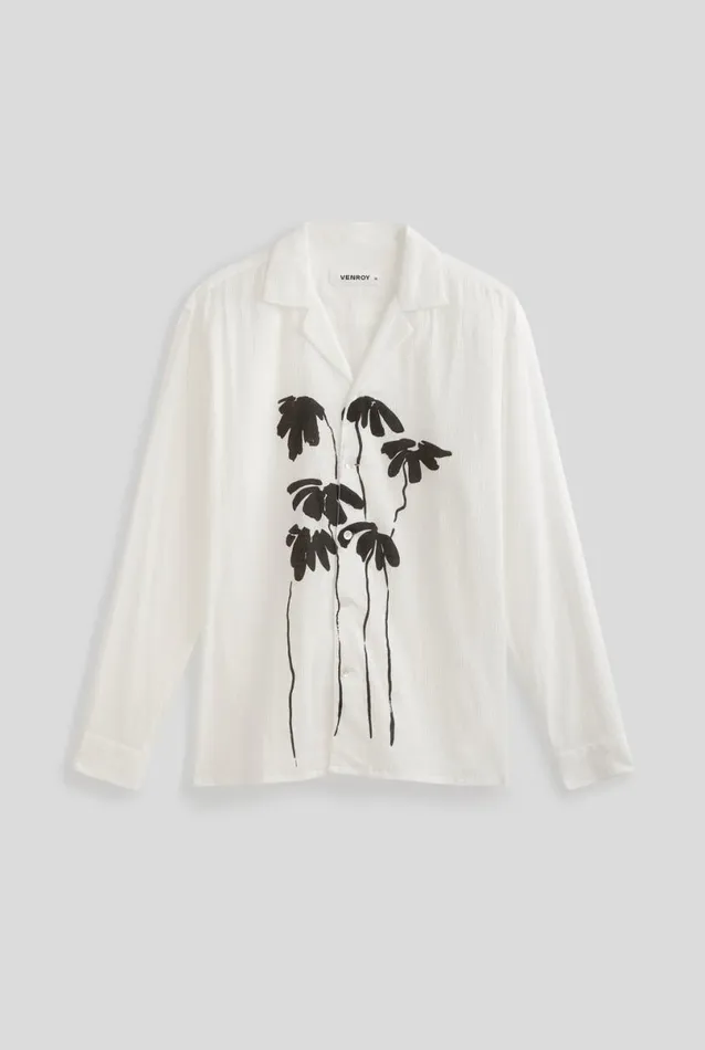 Man Venroy Shirts Long Sleeve Printed Seersucker Camp Collar Shirt