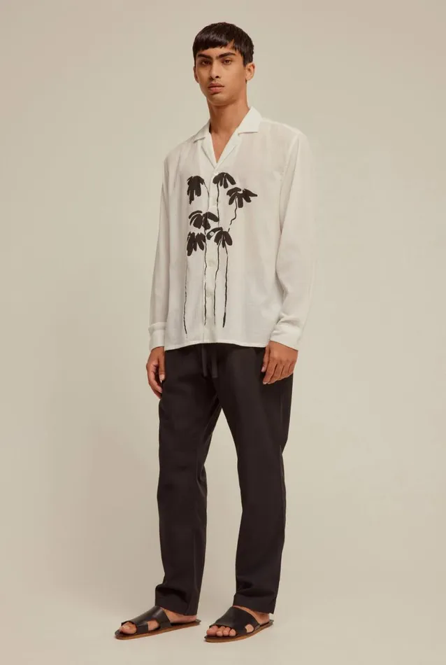 Man Venroy Shirts Long Sleeve Printed Seersucker Camp Collar Shirt