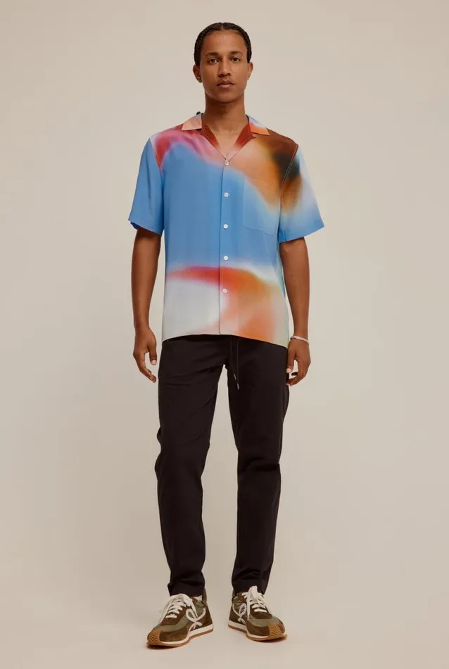Man Venroy Shirts Short Sleeve Silk Camp Collar Shirt
