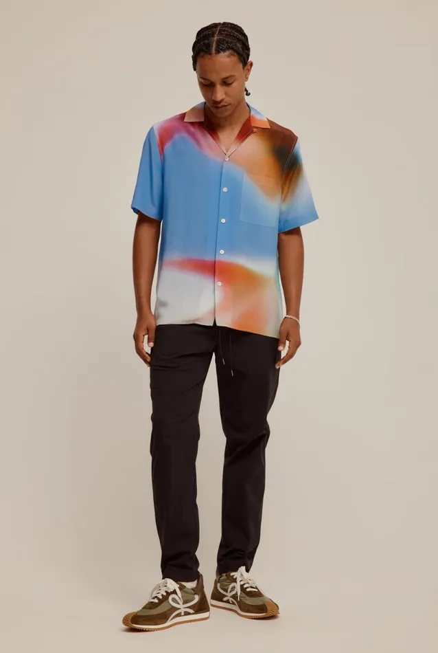 Man Venroy Shirts Short Sleeve Silk Camp Collar Shirt
