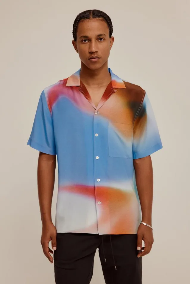 Man Venroy Shirts Short Sleeve Silk Camp Collar Shirt