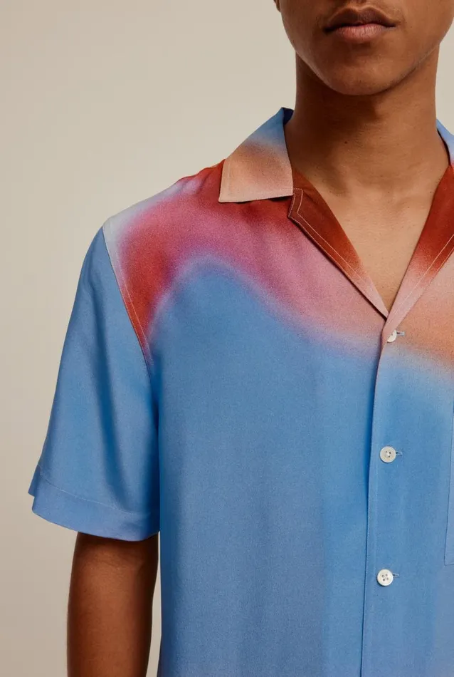 Man Venroy Shirts Short Sleeve Silk Camp Collar Shirt