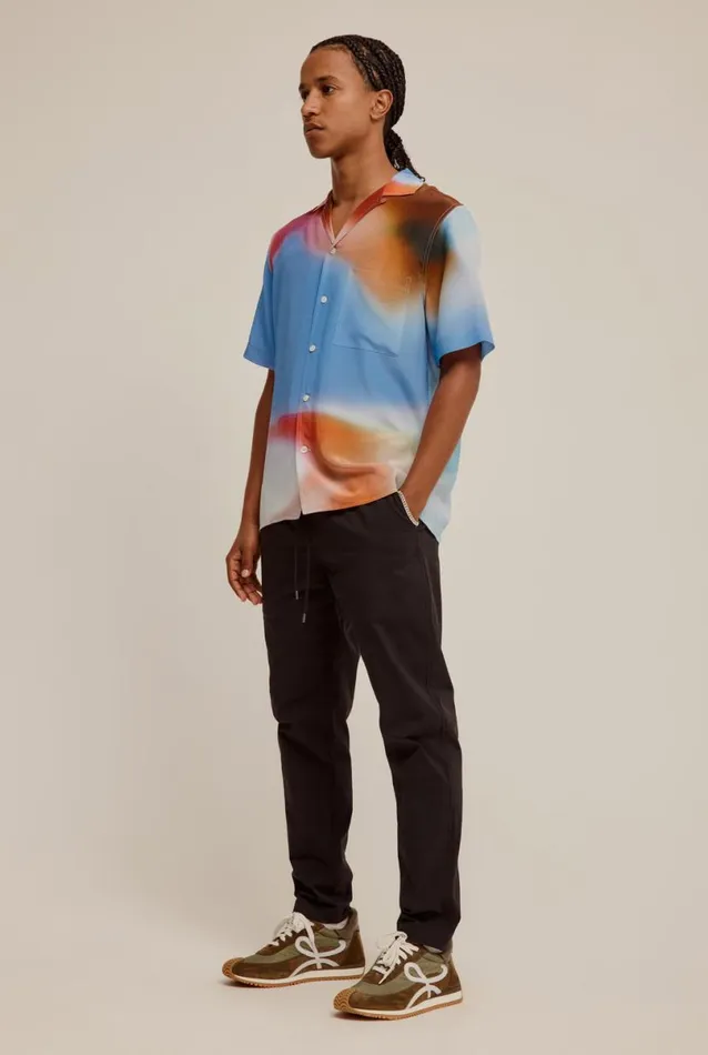 Man Venroy Shirts Short Sleeve Silk Camp Collar Shirt