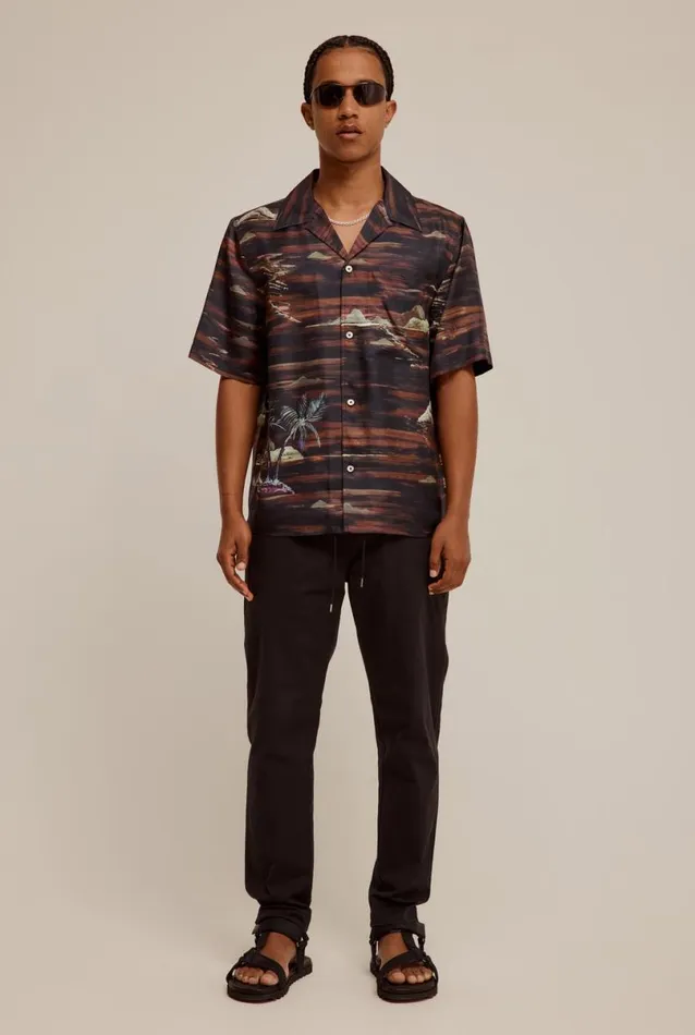 Man Venroy Shirts Silk Boxy Camp Collar Shirt