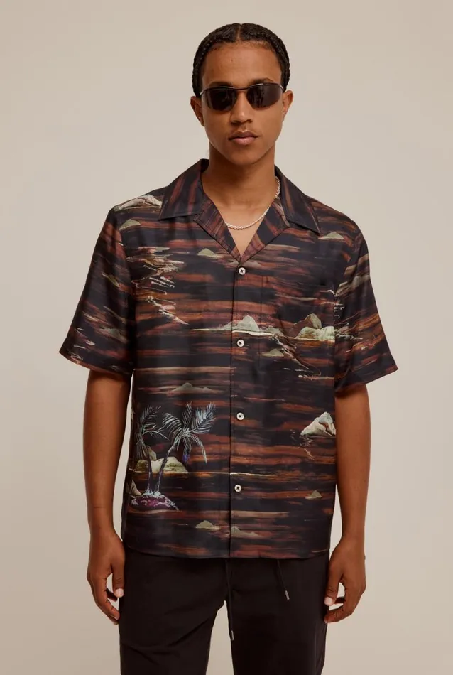 Man Venroy Shirts Silk Boxy Camp Collar Shirt