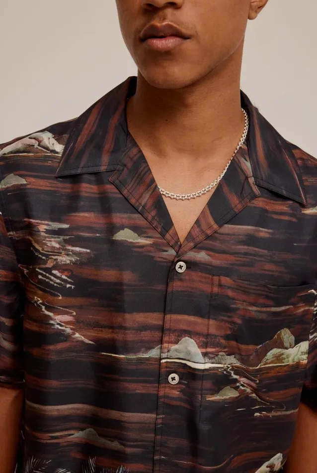 Man Venroy Shirts Silk Boxy Camp Collar Shirt