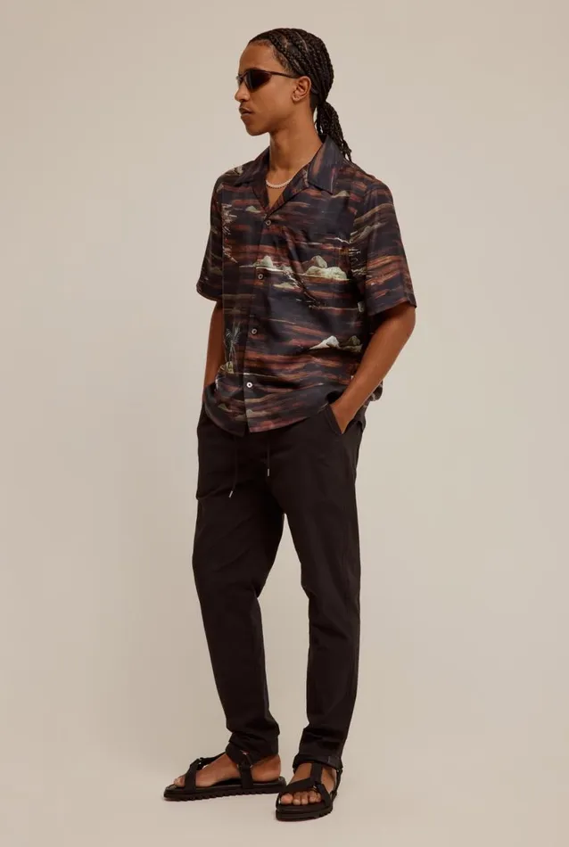 Man Venroy Shirts Silk Boxy Camp Collar Shirt