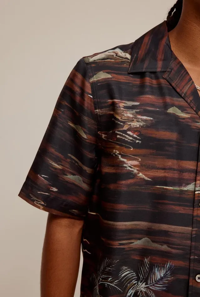 Man Venroy Shirts Silk Boxy Camp Collar Shirt