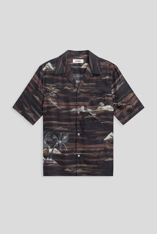Man Venroy Shirts Silk Boxy Camp Collar Shirt