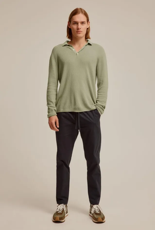 Man Venroy Sweaters Long Sleeve Basket Weave Cotton Polo
