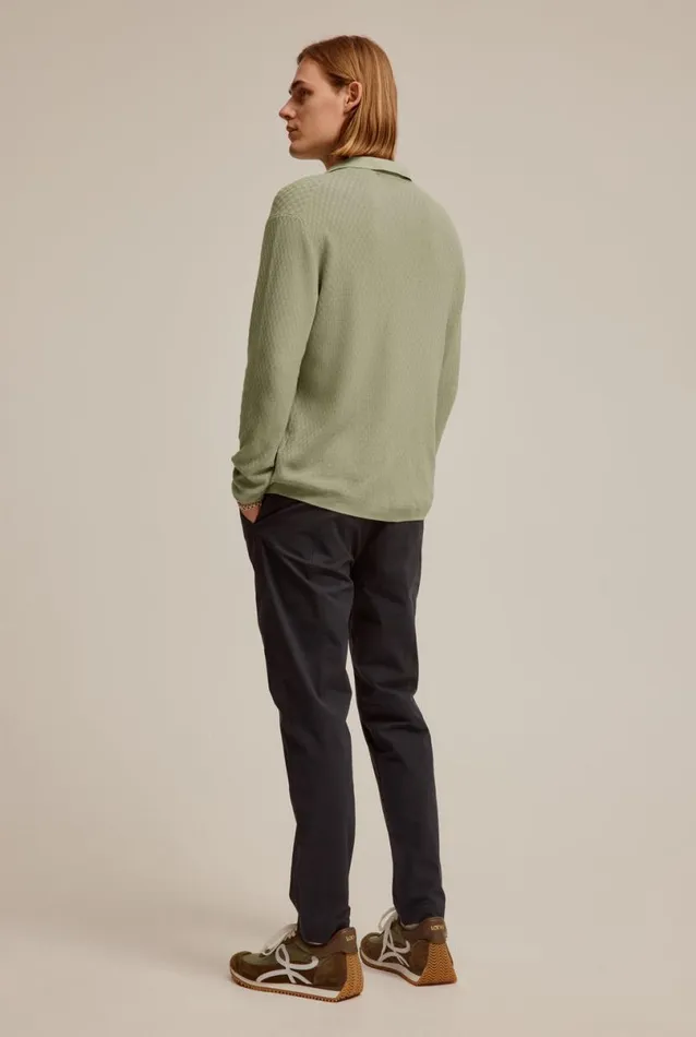Man Venroy Sweaters Long Sleeve Basket Weave Cotton Polo