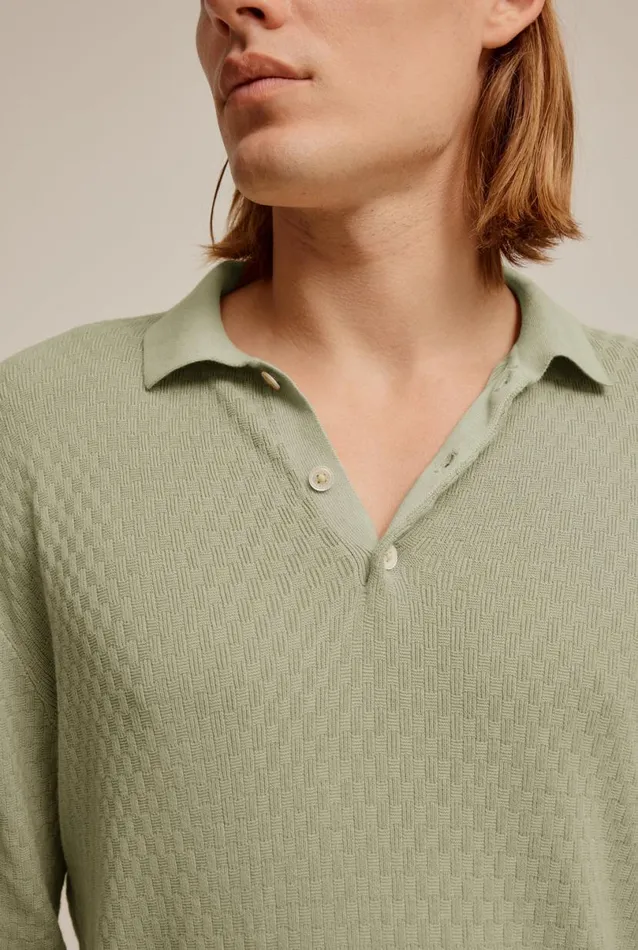 Man Venroy Sweaters Long Sleeve Basket Weave Cotton Polo