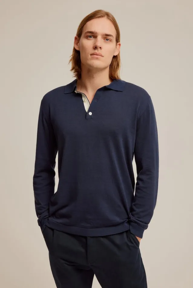 Man Venroy Sweaters Long Sleeve Knitted Cotton Polo