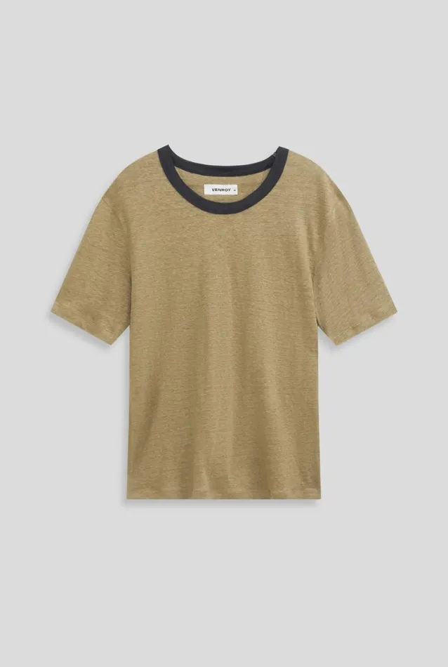 Man Venroy TShirts Coverstitch Linen TShirt