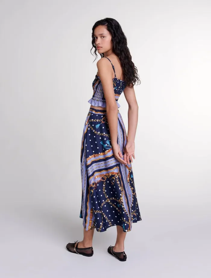 Matching Sets Women Maje SatinEffect Patterned Short Skirt Chain Scarf Print