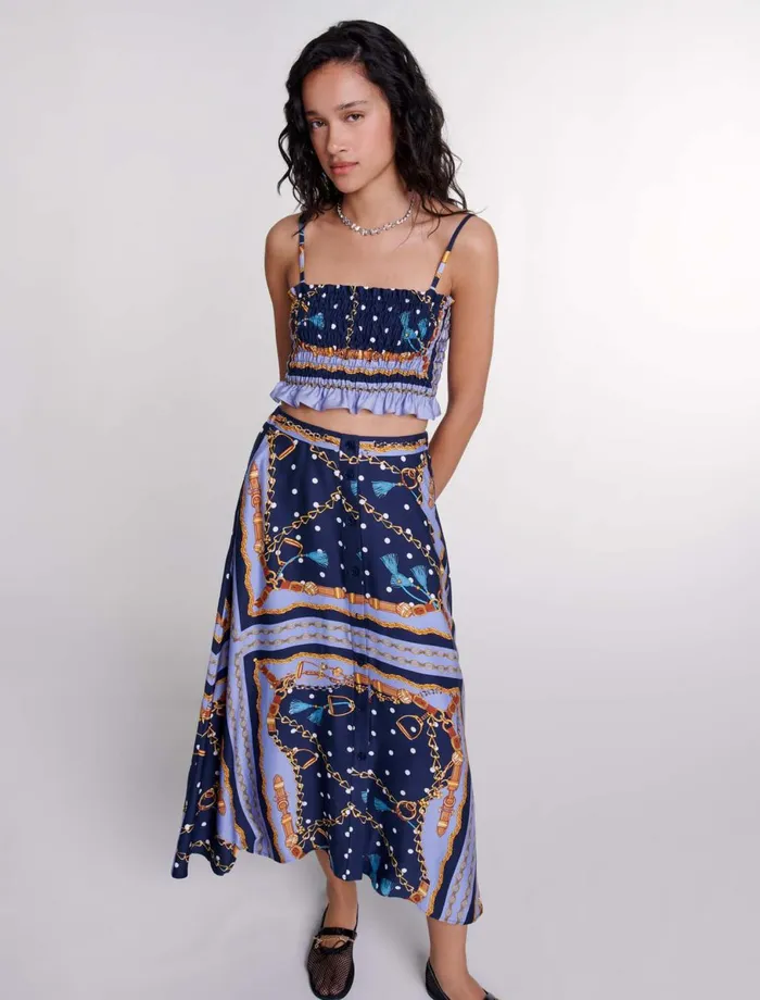 Matching Sets Women Maje SatinEffect Patterned Short Skirt Chain Scarf Print