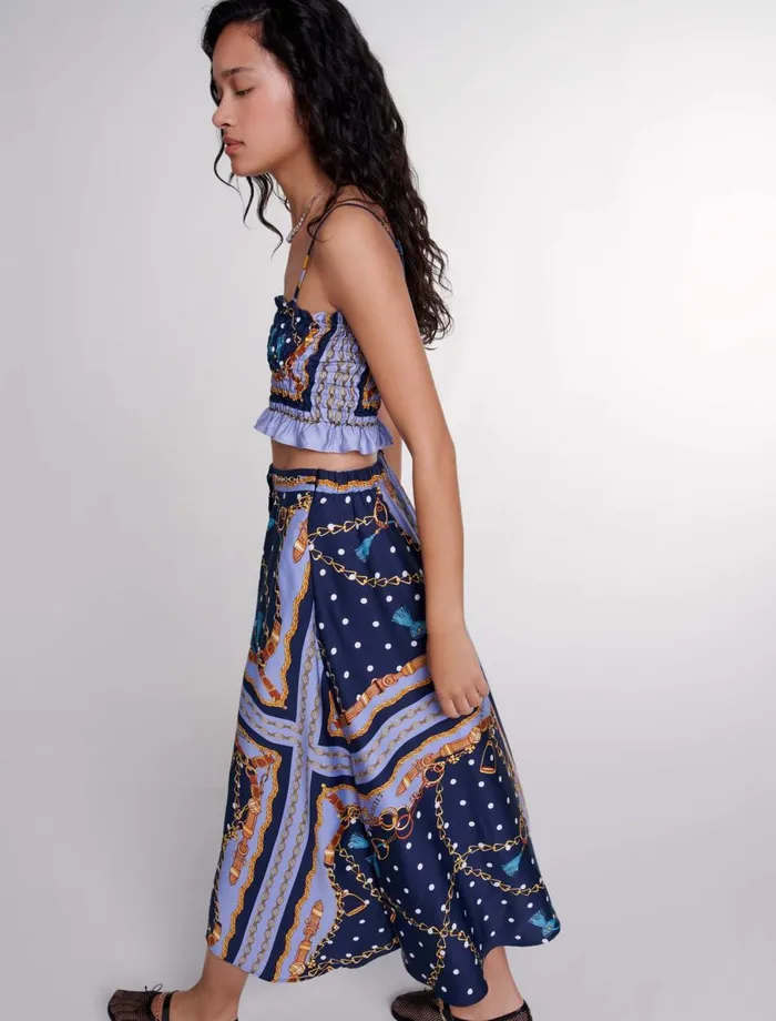 Matching Sets Women Maje SatinEffect Patterned Short Skirt Chain Scarf Print