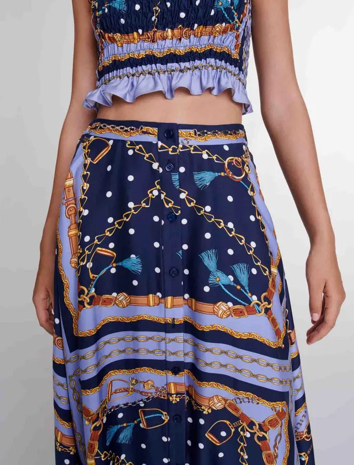 Matching Sets Women Maje SatinEffect Patterned Short Skirt Chain Scarf Print