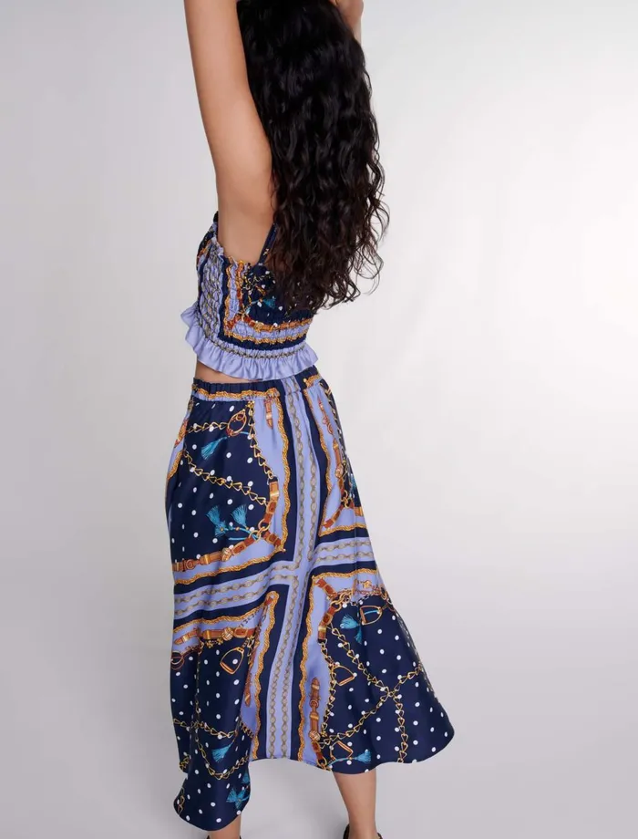Matching Sets Women Maje SatinEffect Patterned Short Skirt Chain Scarf Print