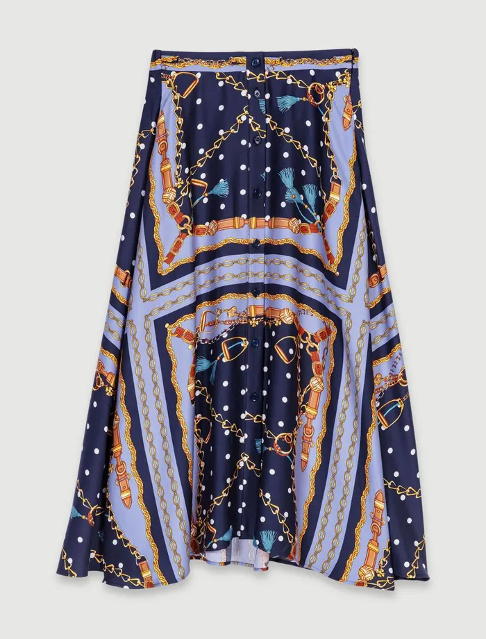 Matching Sets Women Maje SatinEffect Patterned Short Skirt Chain Scarf Print