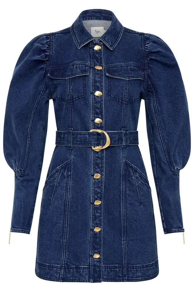 May Denim Long Sleeve Dress Dark Indigo Women Aje Denim