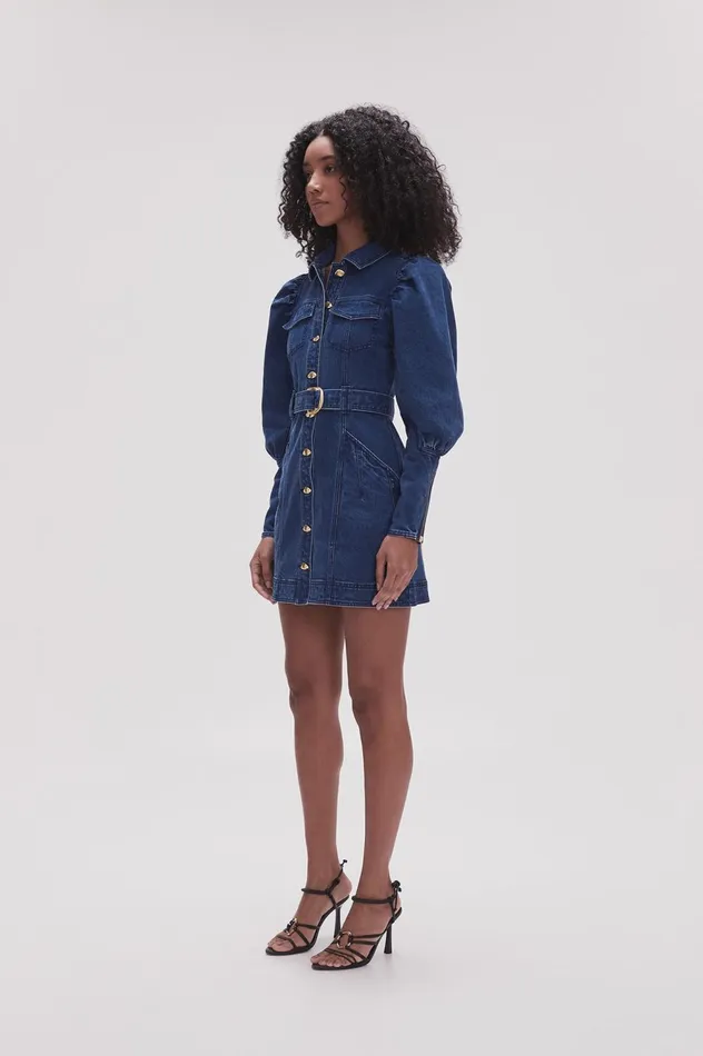 May Denim Long Sleeve Dress Dark Indigo Women Aje Denim
