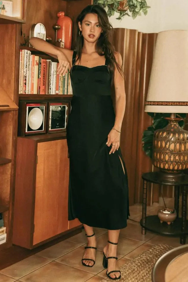 Melissa Satin Dress In Black Black Women Bohme Dresses