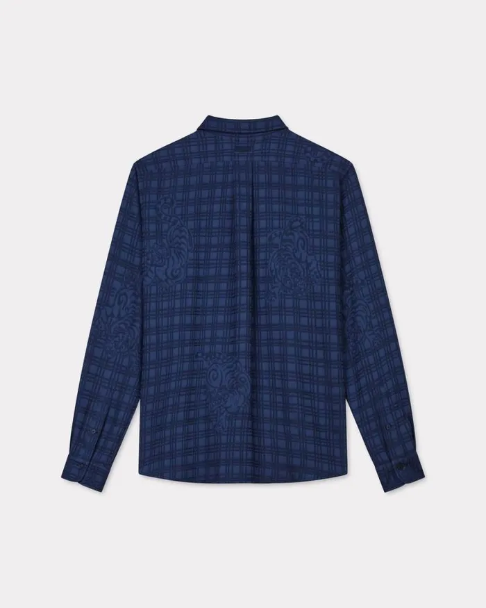 Men 039KENZO Bamboo Tiger039 Casual Shirt Blue Black Kenzo Shirts