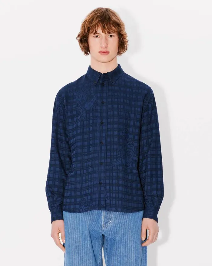 Men 039KENZO Bamboo Tiger039 Casual Shirt Blue Black Kenzo Shirts