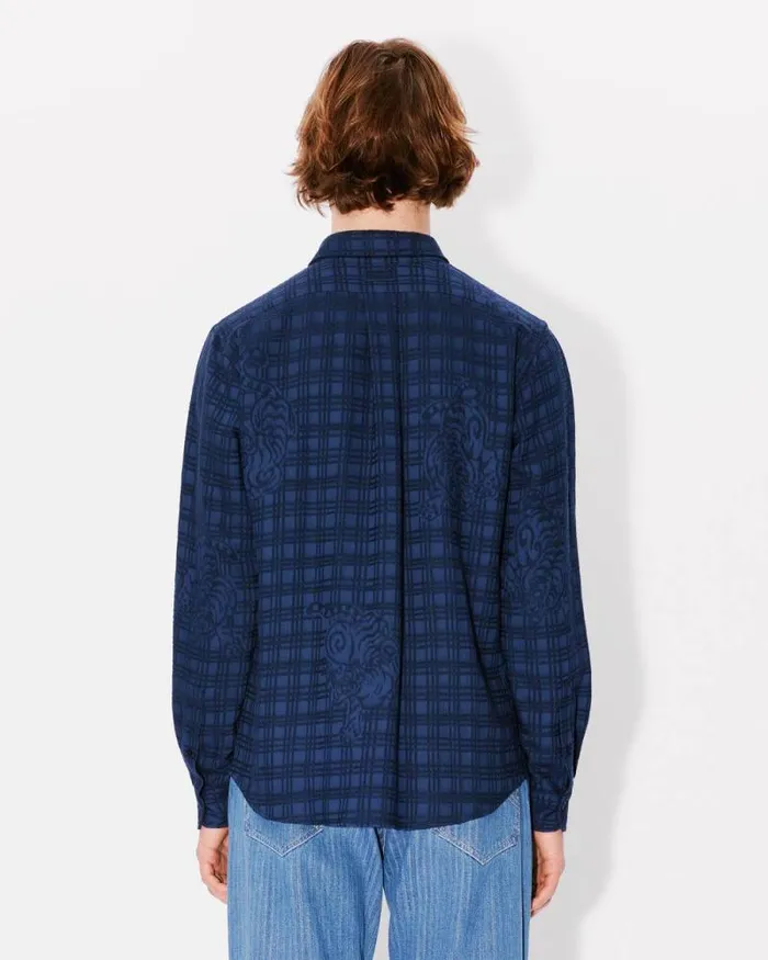 Men 039KENZO Bamboo Tiger039 Casual Shirt Blue Black Kenzo Shirts