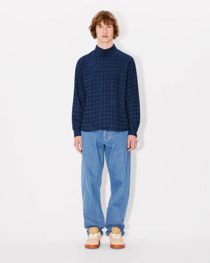 Men 039KENZO Bamboo Tiger039 Casual Shirt Blue Black Kenzo Shirts