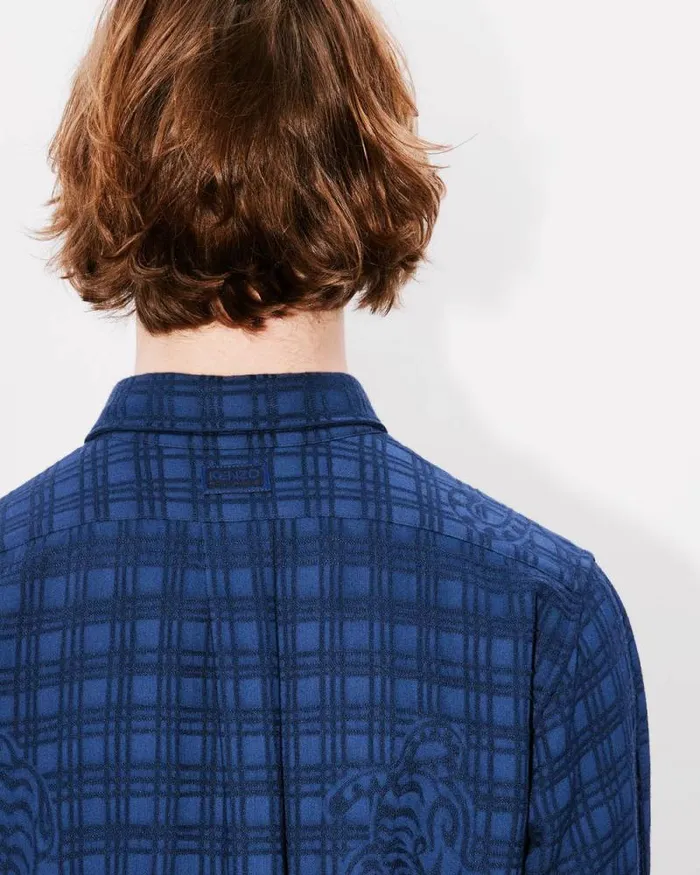 Men 039KENZO Bamboo Tiger039 Casual Shirt Blue Black Kenzo Shirts